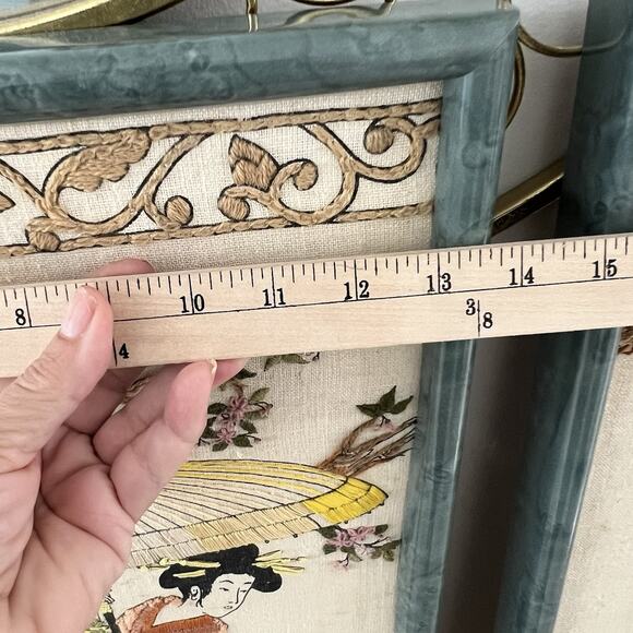 Vintage 1980s Japanese Antique Needlepoint Framed Wall Art Hand Stitched Framed - Picture 11 of 12